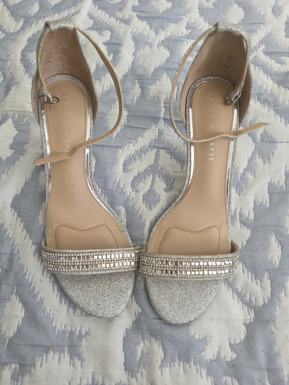 Kelly & Katie Silver Glitter Open-Toe Ankle-Strap Heels